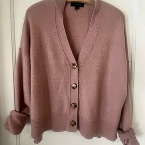 Ann Taylor Blush Pink Button-Front V-Neck Cardigan